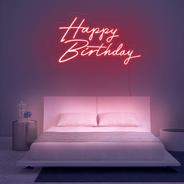 Shop Happy Birthday LED Neon Sign, Emitting Color: Red