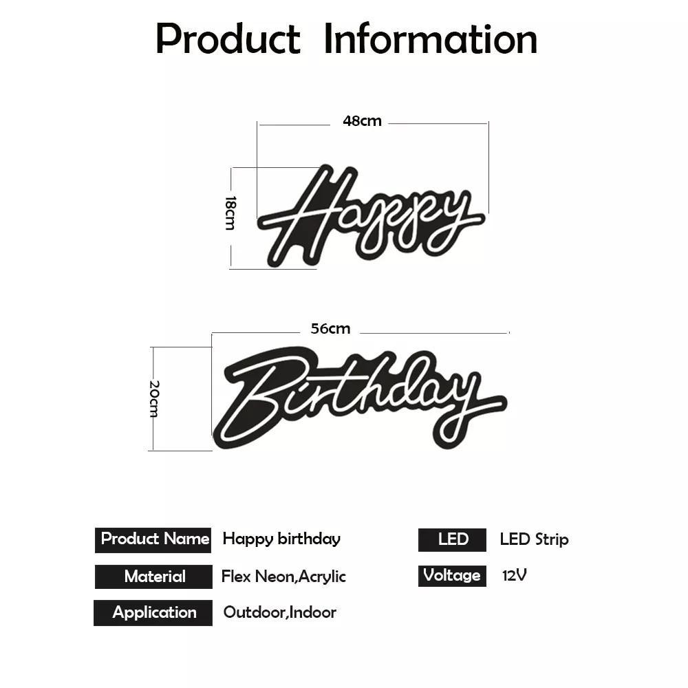Happy Birthday LED Neon Sign in White (Fast Delivery)