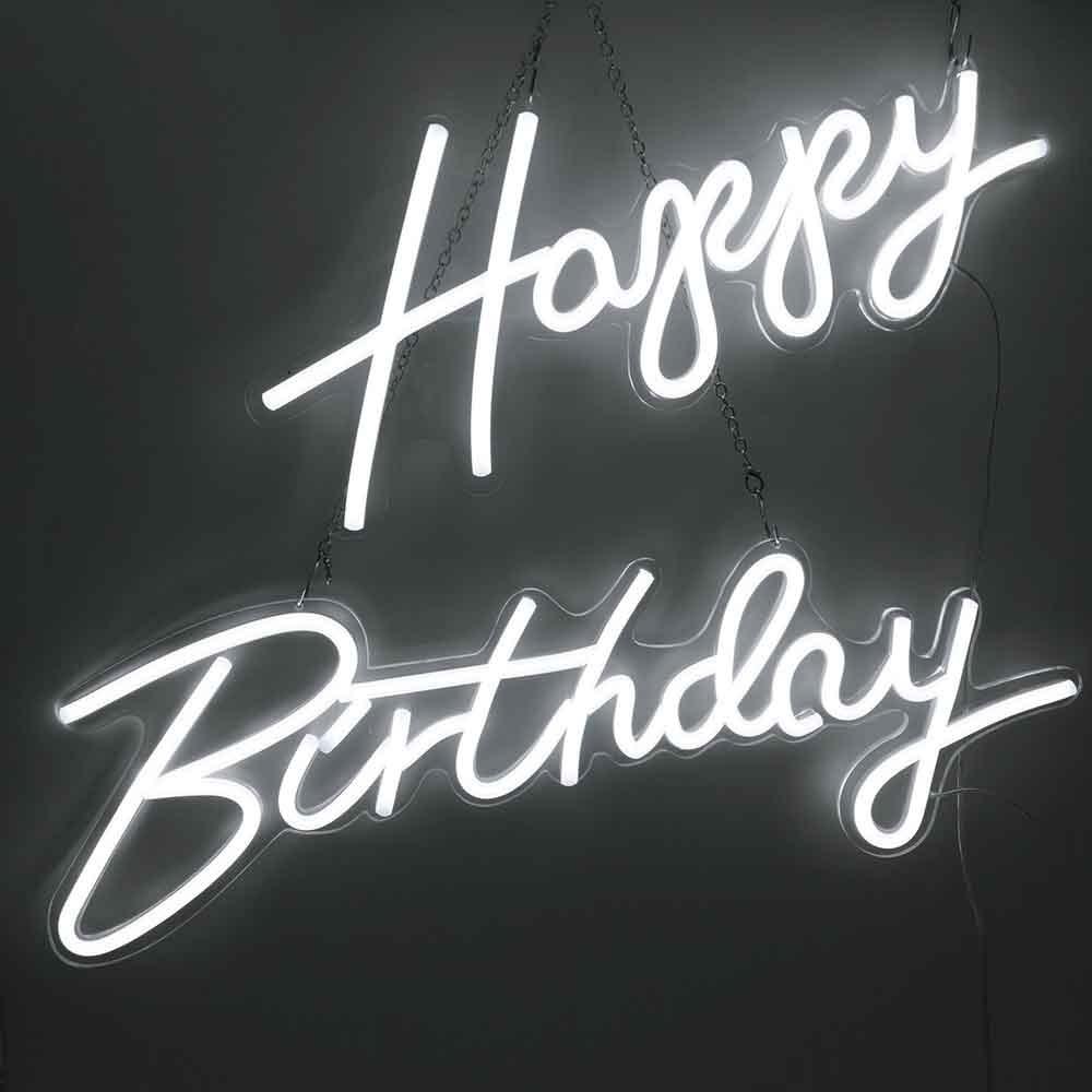 Happy Birthday LED Neon Sign in White (Fast Delivery)