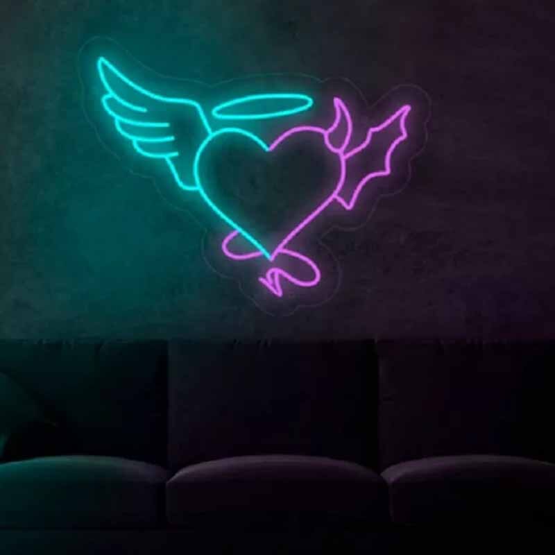 Angel and Devil Heart LED Neon Sign