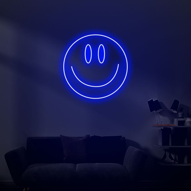 Smiley Face UK LED Neon light sign blue